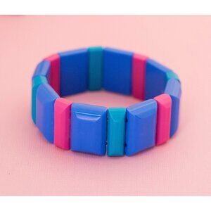 Vintage Pink and Blue Colorful Bangle Bracelet | Adjustable | Avon | H12